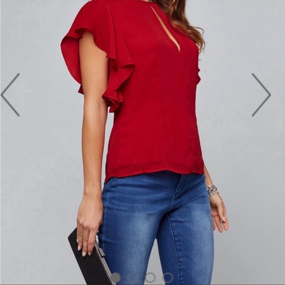 Bebe Blouse Vera cascading sleeve keyhole top Goji berry size medium new w/ tags
